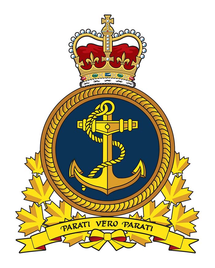 Royal Canadian Navy badge with the motto Parati Vero Parati (Ready Aye Ready)